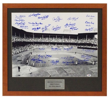 Ebbetts Field Framed 16x20 Photo Signed By (28) Brooklyn Dodgers Greats